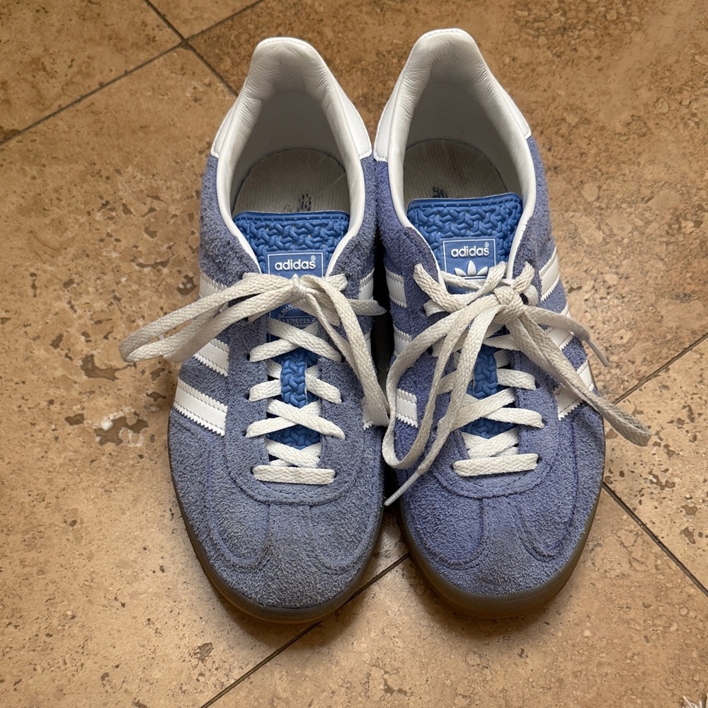 adidas Women's Light Blue and White Suede Sneakers